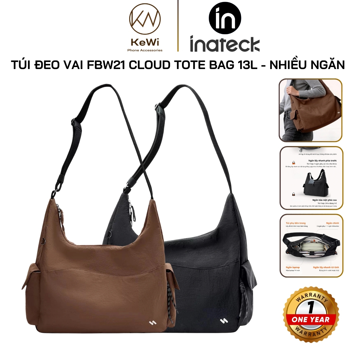 Túi Đeo Laptop Inateck Wind Cloud Tote Bag FBW21,Dung Tích 13L, Siêu Nhẹ 470g,Kháng Nước Nhẹ 16 Ngăn