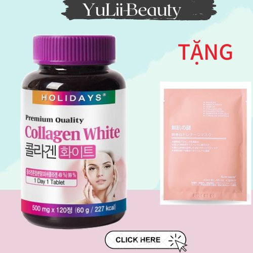 Viên uống collagen💖yulii beauty💖 white holidays trắng da, chố.ng lão hóa holidays premium quality collagen 120v | xách tay hàn-đủ bill