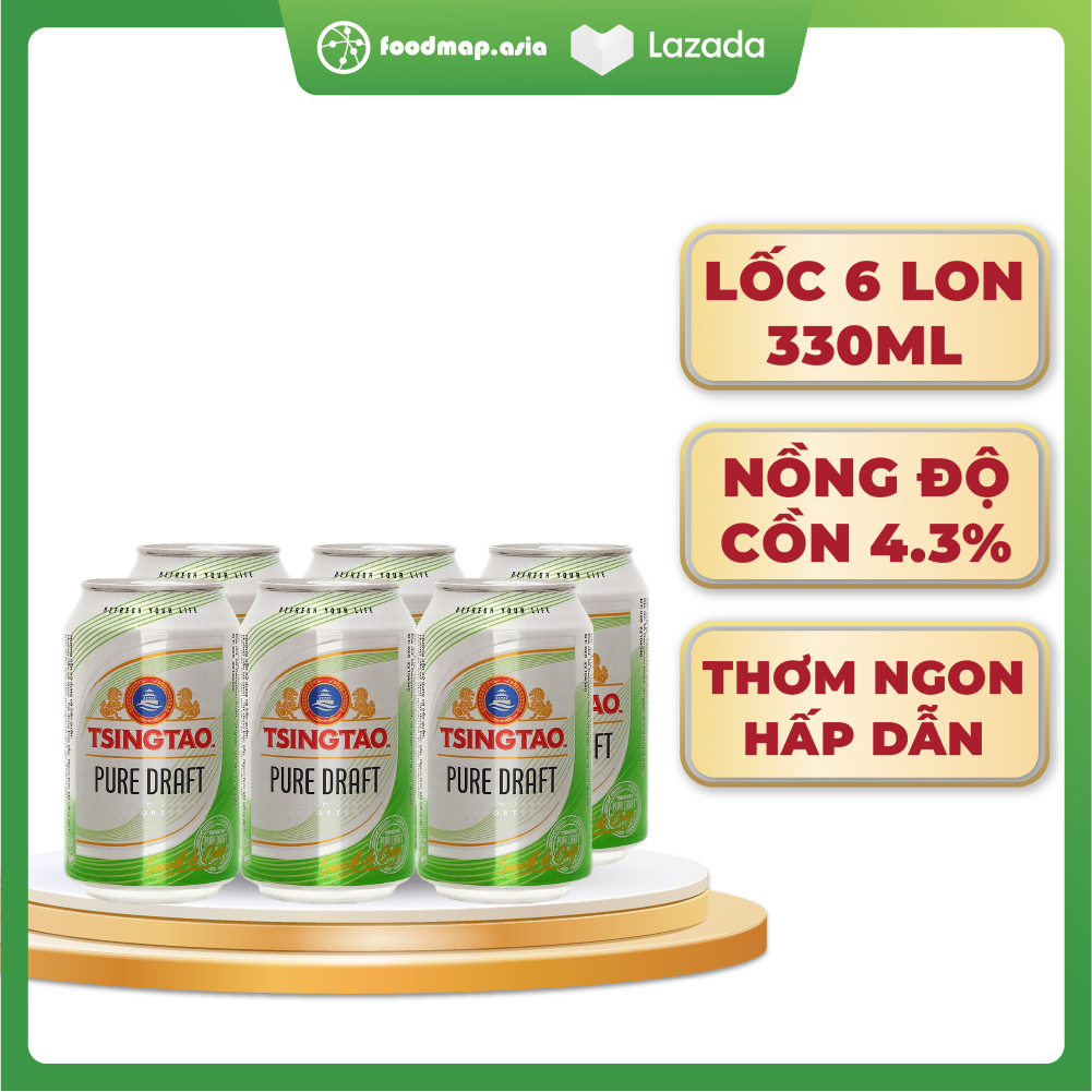 Lốc 6 lon bia tsingtao pure draft - date 11/8/2024