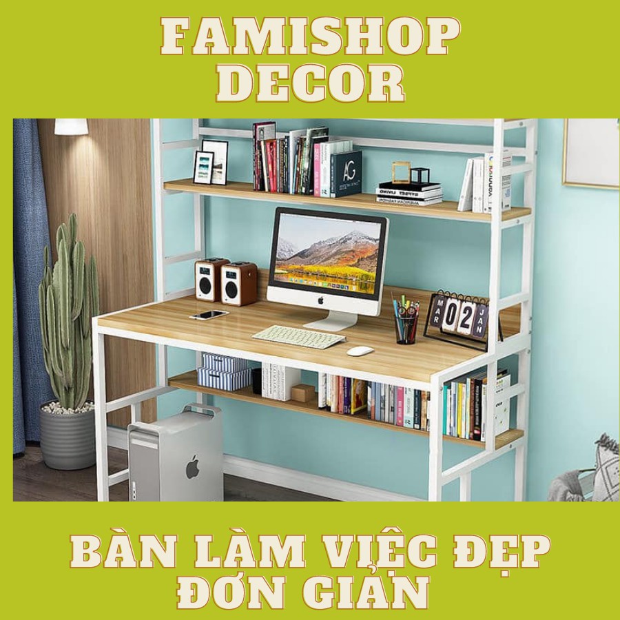 Bàn Làm Việc Chân Sắt Có Kệ Sách Đa Năng