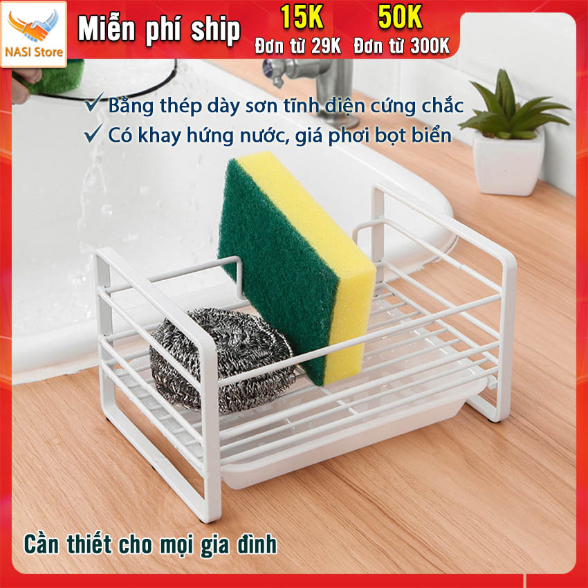 Kệ để đồ rửa chén bát NASI Store bằng thép dày sơn tĩnh điện cứng chắc đa năng có khay hứng nước, giá phơi miếng giẻ bọt biển, đựng nước rửa chén, đồ gia dụng nhà bếp