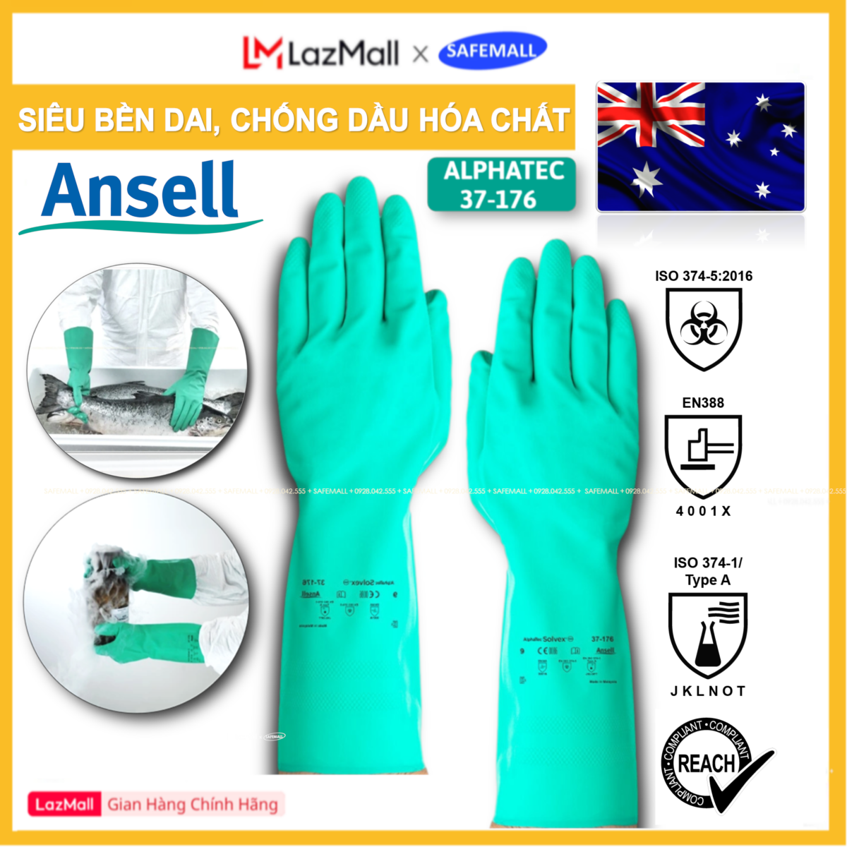 Găng tay cao su chống hóa chất Ansell Alphatec Solvex 37-176