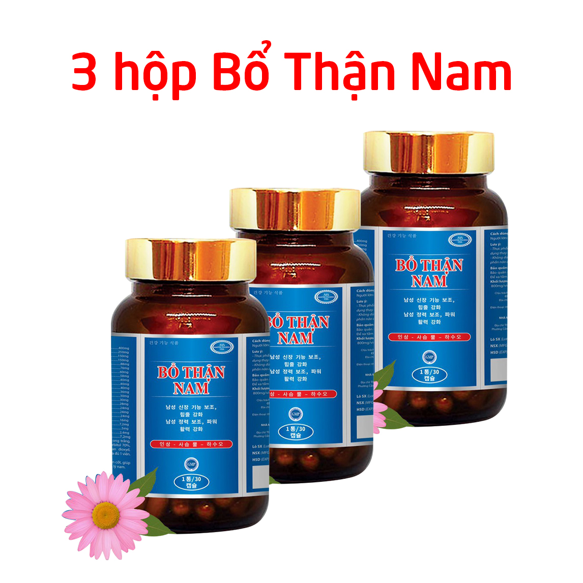 Combo 3 hộp Bổ Thận Nam thảo dược tăng cường sinh lý nam, bổ thận, tráng dương, mạnh gân cốt - Chai 30 viên