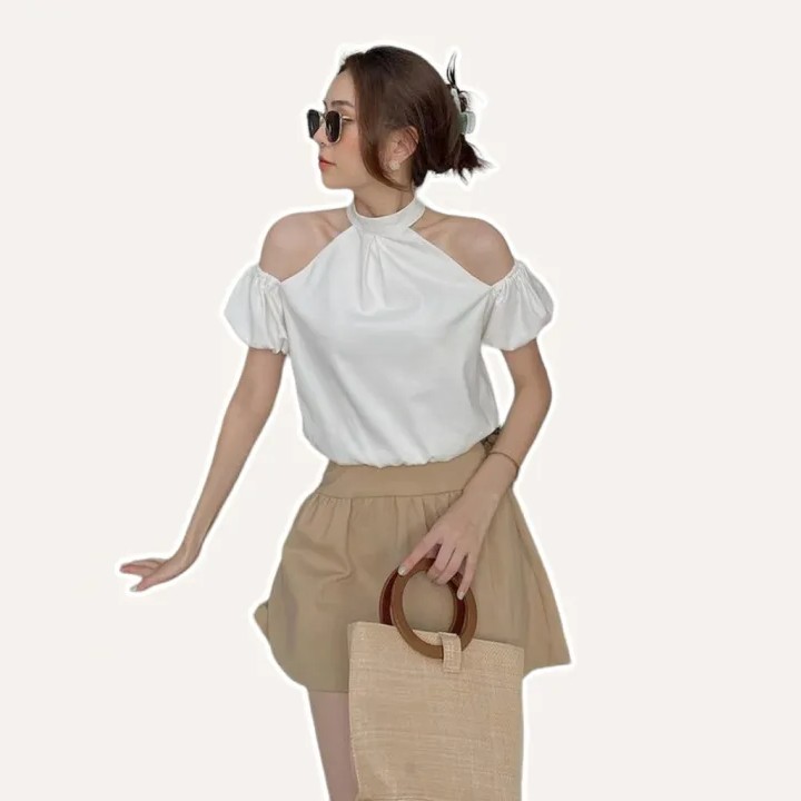 Set áo hở vai cổ yếm tay bồng Linly Store