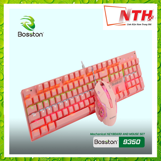 Bộ phím chuột cơ bosston ek9350 màu hồng