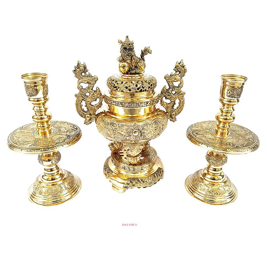 Đồ thờ Tam sự Vĩnh Tiến đỉnh tròn số 0 cao 28 cm