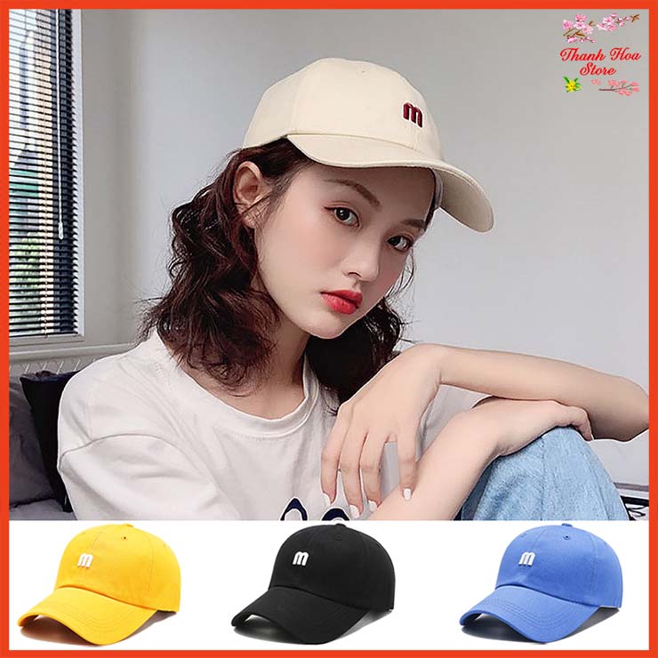 Mũ lưỡi trai phong cách thời trang Hàn Quốc cá tính, đẹp - Nón kết nam nữ chất vải chuẩn cotton thêu logo hình chữ M màu sắc đen/xanh/vàng/kaki xinh