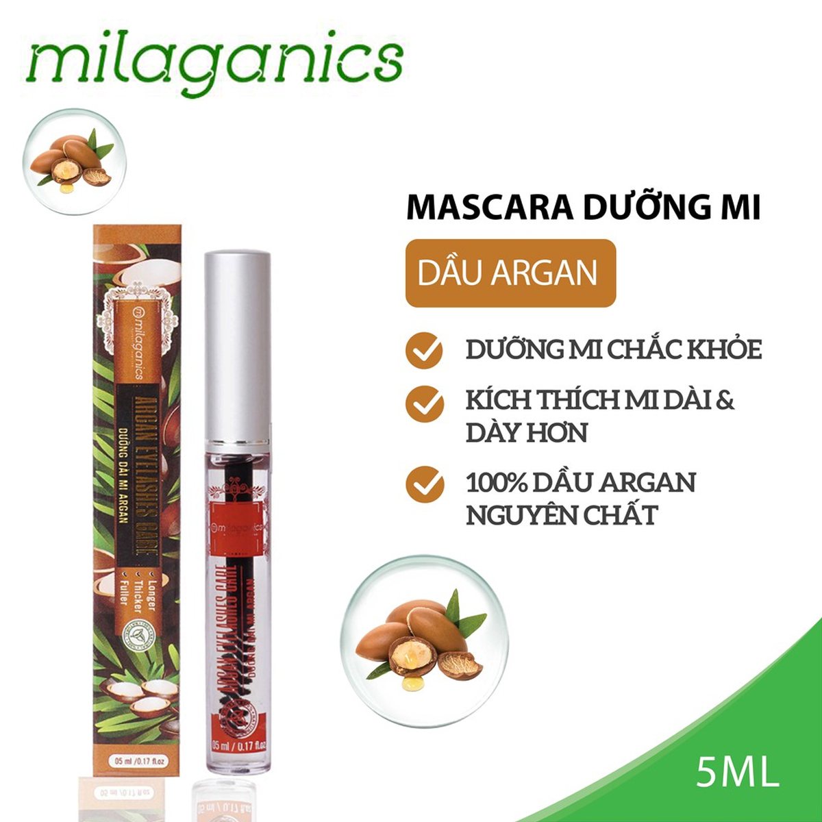 Mascara dưỡng mi argan milaganics 5ml