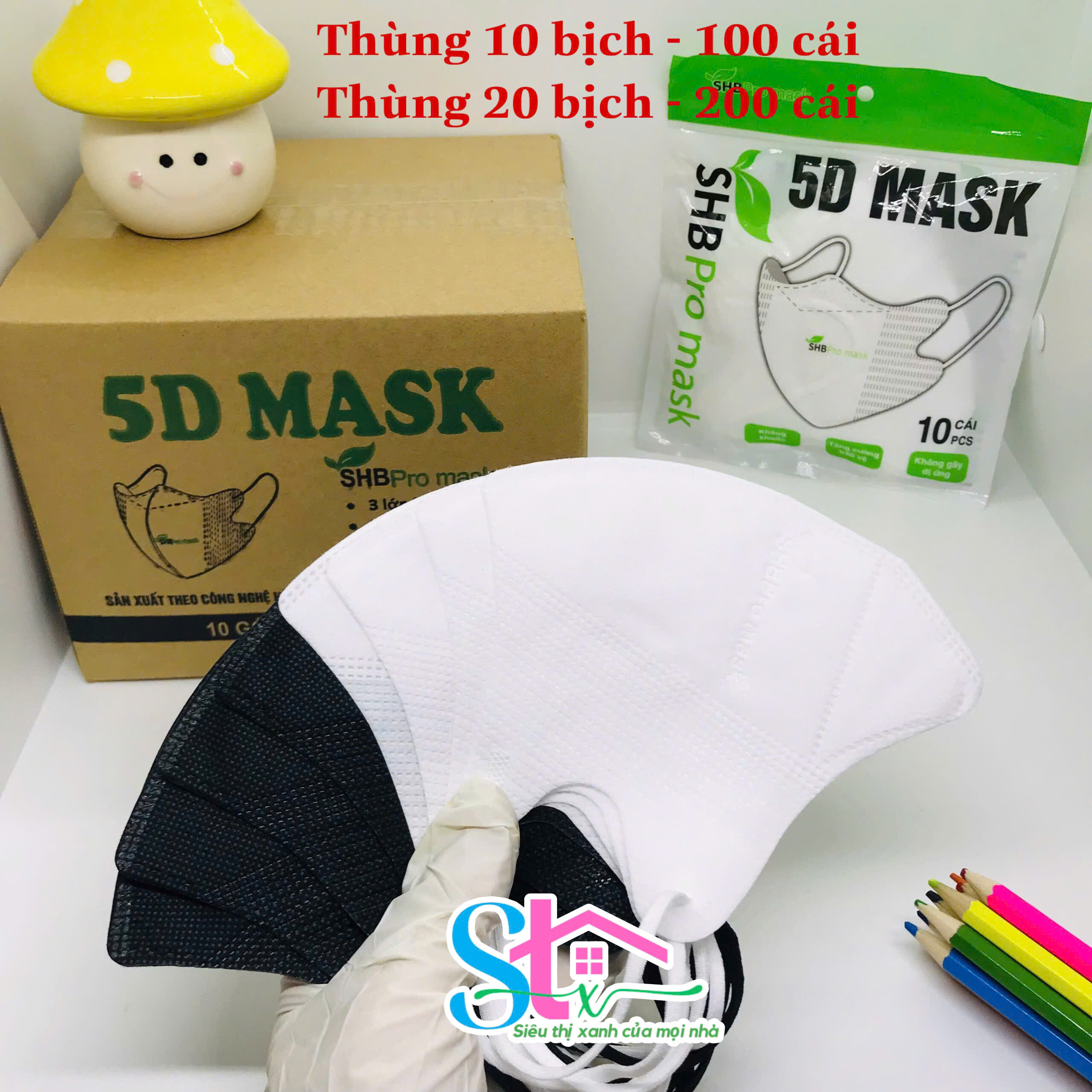 (Thùng 200 cái) Khẩu trang 5d SHB pro mask, khẩu trang y tế 5d mask hàn quốc cao cấp có lớp kháng khuẩn