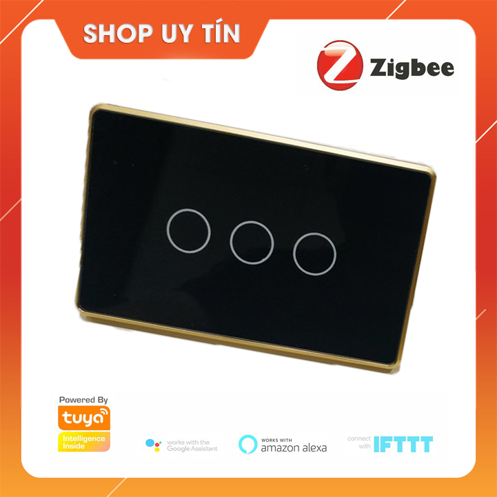 Công tắc thông minh Tuya Zigbee viền nhôm mặt kính cường lực cao cấp loại 3 nút ấn 3 gang