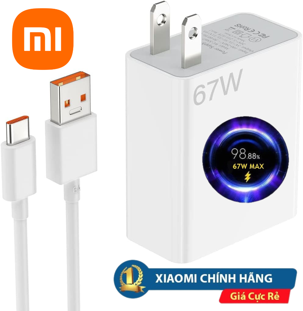 (FREESHIP) HÀNG CHÍNH HÃNG LazMaII SALE CỰC SỐC XIAOMI Bộ Sạc Nhanh Xiaomi 67W ZIN BOX CHÍNH HÃNG Có Mi Charge Turbo, Bộ sạc kèm dây XIAOMI 67W USB sang Type C Sạc mọi máy Pin Vào Ổn Định, Không Nóng Máy ,Bộ Củ Cáp Sạc Nhanh Xiaomi 67W Cáp Sạc 6A Type C