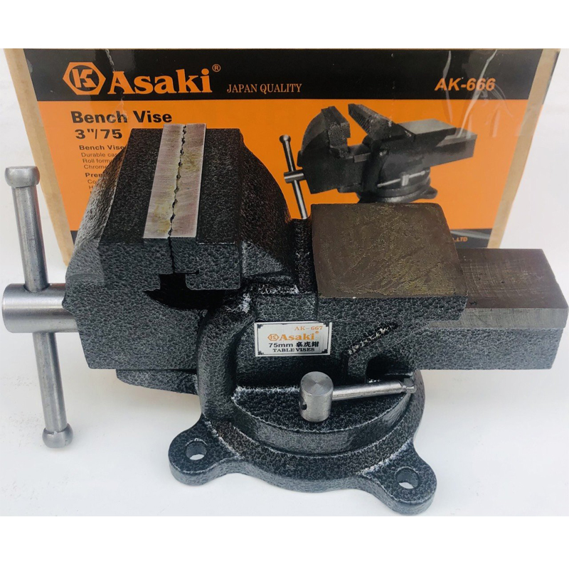 Ê tô kẹp bàn nguội xoay 360 độ asaki 666 hàm mở 75mm