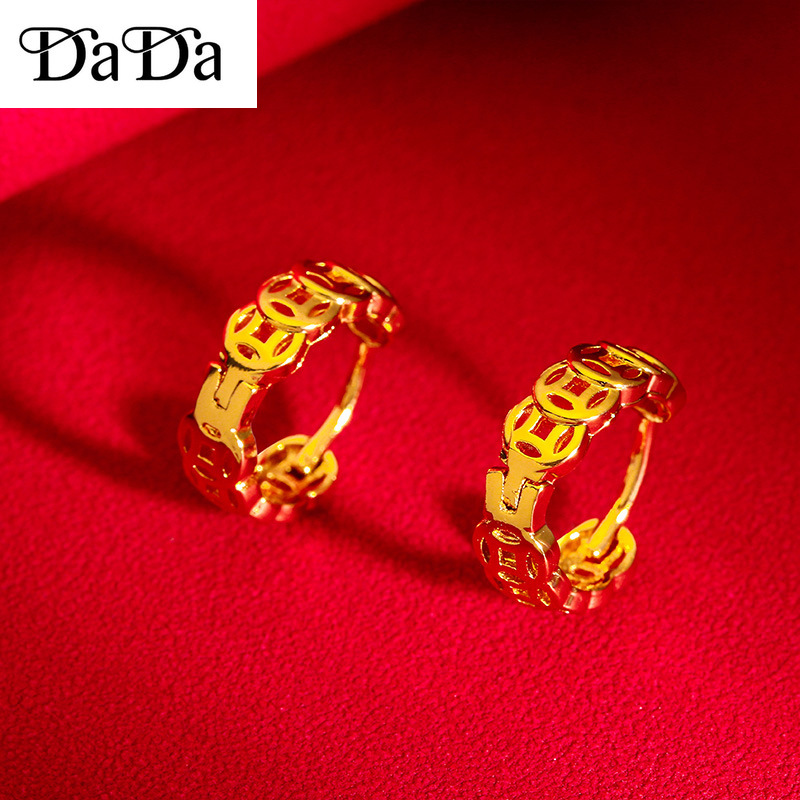 Earrings gold 18k vàng nữ tiền may mắn trang sức đám cưới tặng bạn gái quà tặng