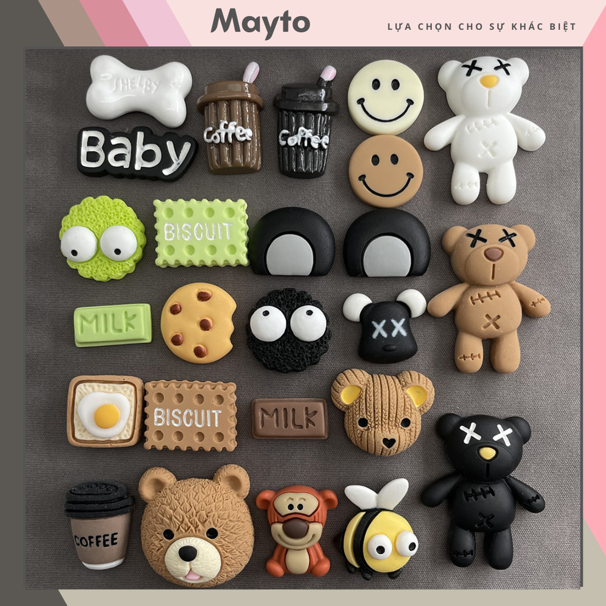 Jibbitz, Sticker, Charm 3D chủ đề cafe DIY Mayto nhựa cứng gắn Dép Crocs, Cross, Dép Sục, Cá Sấu JB-80