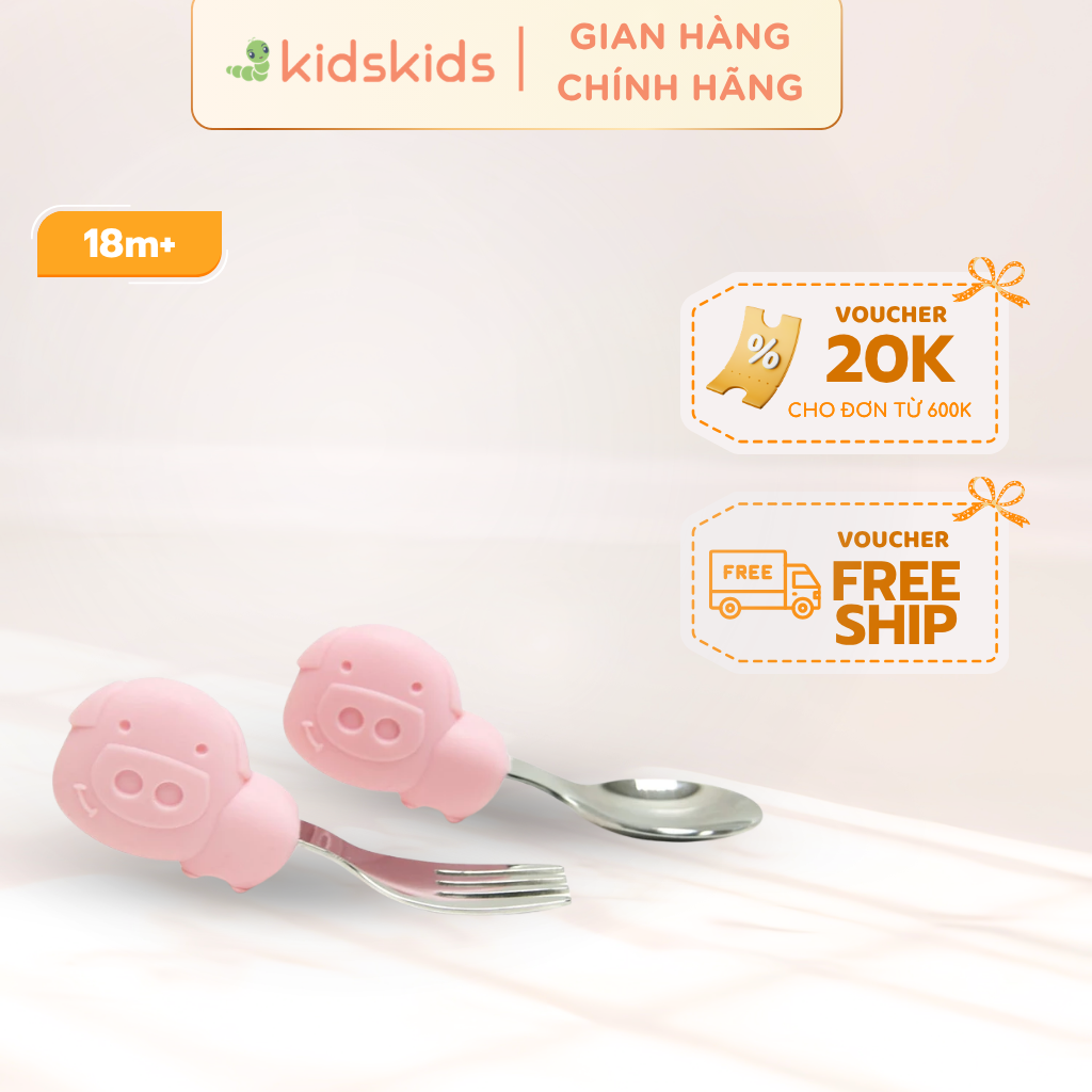 Bộ thìa nĩa tập ăn cho bé Palm Grasp Marcus & Marcus, từ 18 tháng - Pokey