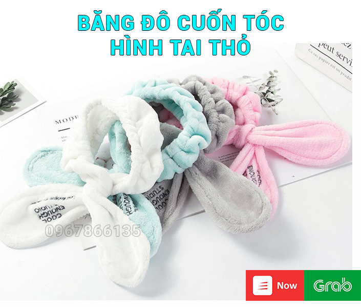 Băng đô cuốn tóc đội đầu rửa mặt hình tai thỏ cuốn tròn