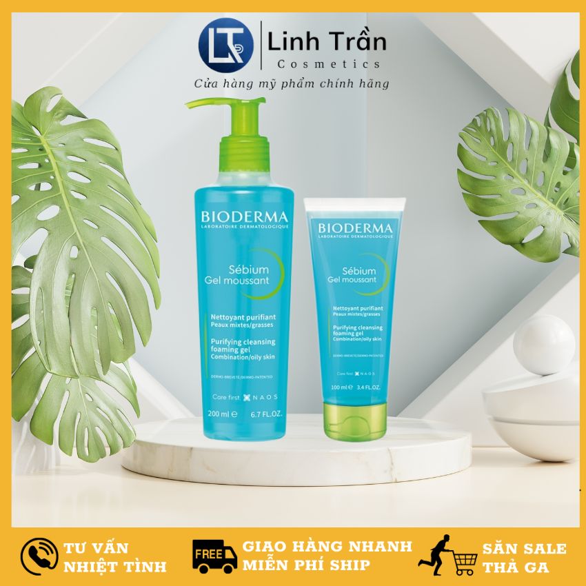 Sữa rửa mặt Bioderma Sebium Moussant, Gel rửa mặt cho da dầu mụn da nhạy cảm chính hãng 200ml