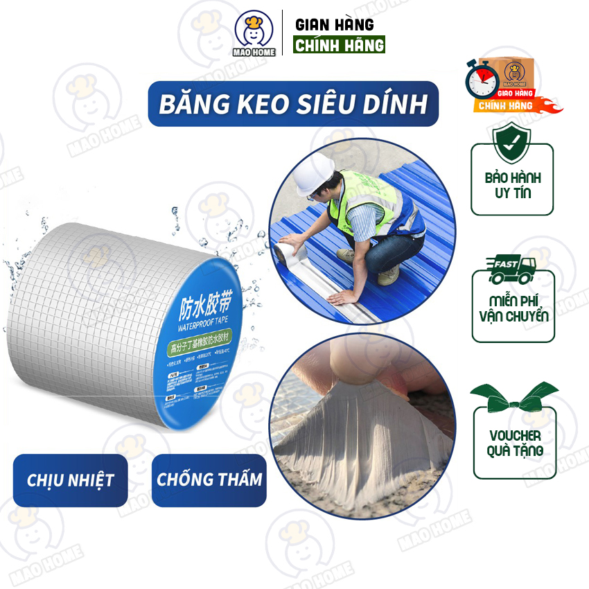 [CÒN ÍT XẢ KHO] Băng Keo Chuyên Dụng Dài 5m Siêu Dính Khổ Lớn Chuyên Dán chống thấm cho tường trần nhà mái tôn ống nước bể nước phao bơi chịu nhiệt WaterProof Tape khổ 5cm 10cm 20cm chất lượng cao chống thấm x2000