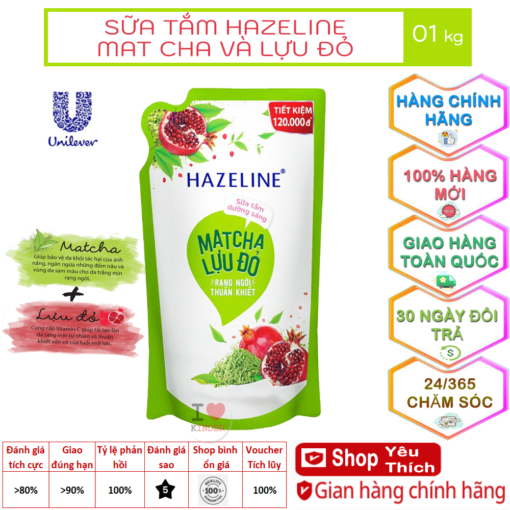 Sữa tắm hazeline túi 1kg matcha & lựu đỏ