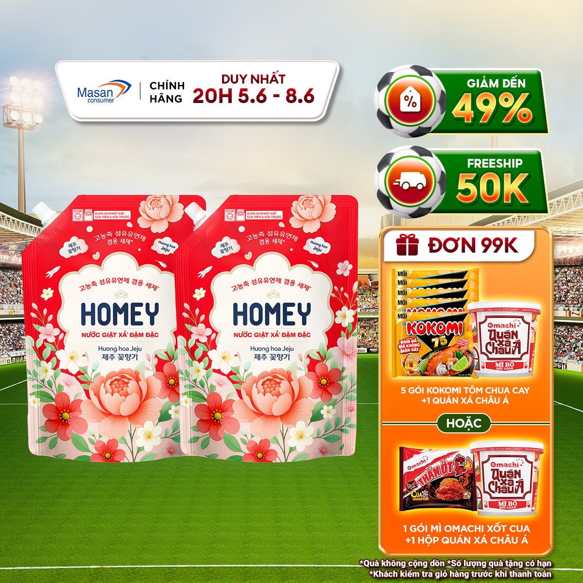 Combo 2 nước giặt xả Homey đậm đặc hương hoa Jeju túi x 3.4kg
