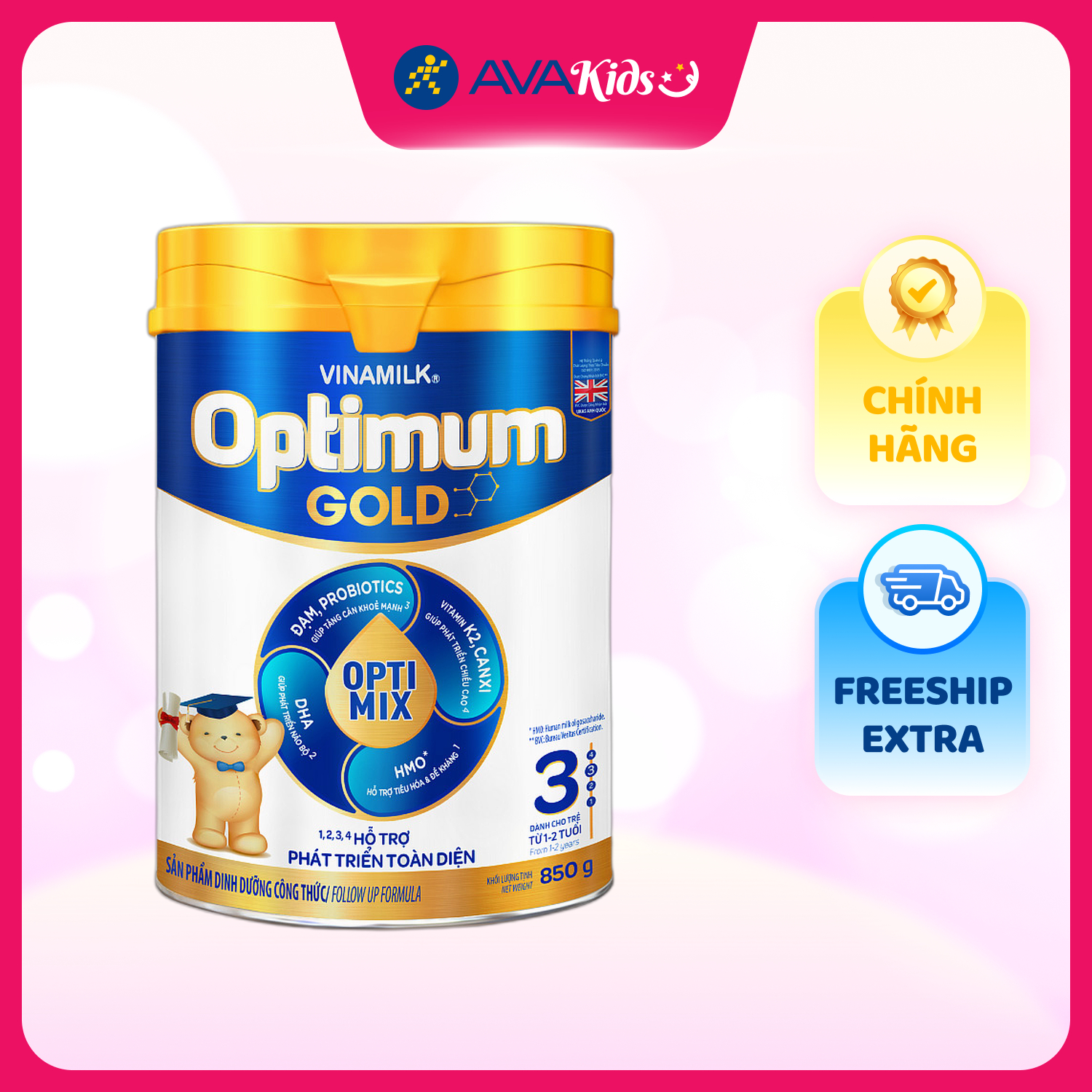 Sữa bột Vinamilk Optimum Gold số 3 850g (1 - 2 tuổi)