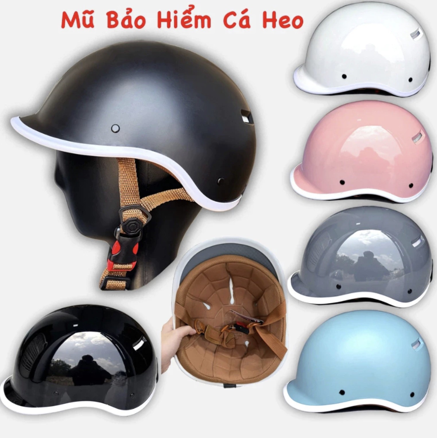 Nón Bảo Hiểm Cá Heo Đạt Chuẩn cho Bé và Người Lớn Đủ Màu Loại Dày Quai Xịn