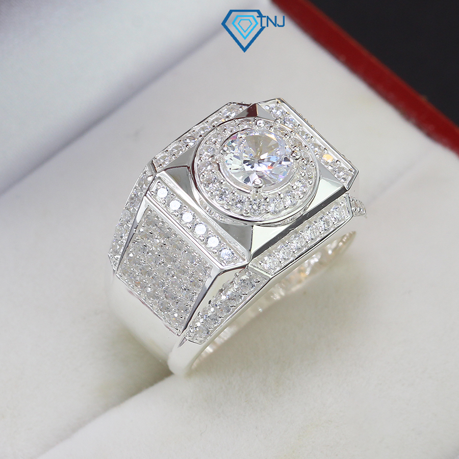 Nhẫn nam bạc thật mặt vuông đính đá tròn sang trọng NNA0329 - Trang sức TNJ