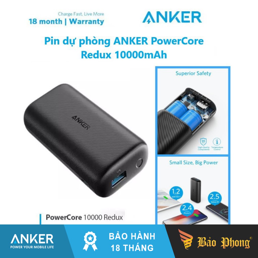 Pin Dự Phòng PD Anker A1239 PD 18W + 1 IQ 12W New Redux dung lượng 10.000 mAh