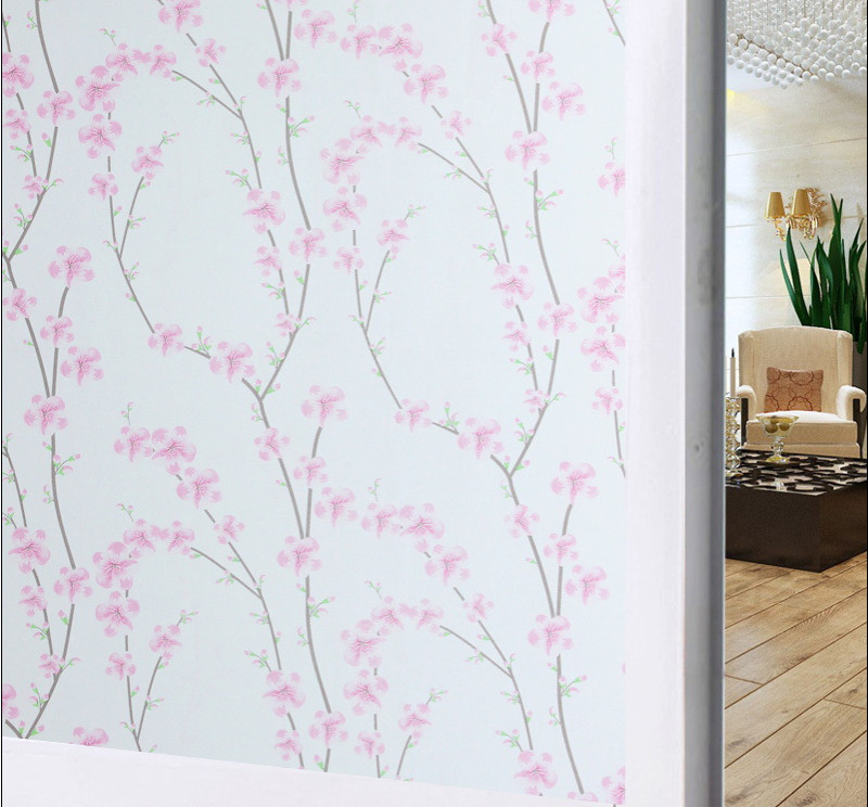 5 mét decal dán kính mờ khổ 45cm rộng có keo - cành đào hồng pk111