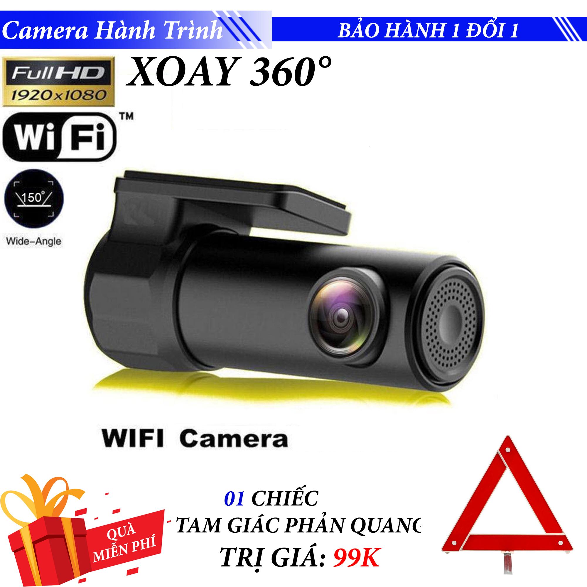 Tam Giác phản quang + Camera hành trình cho ô tô FC106T có wifi điều khiển trên điện thoại IOS/Android xoay 360 độ, tự động ghi đè, góc rộng 150 độ cảm biển nhìn ban đêm siêu nét full HD 1080p