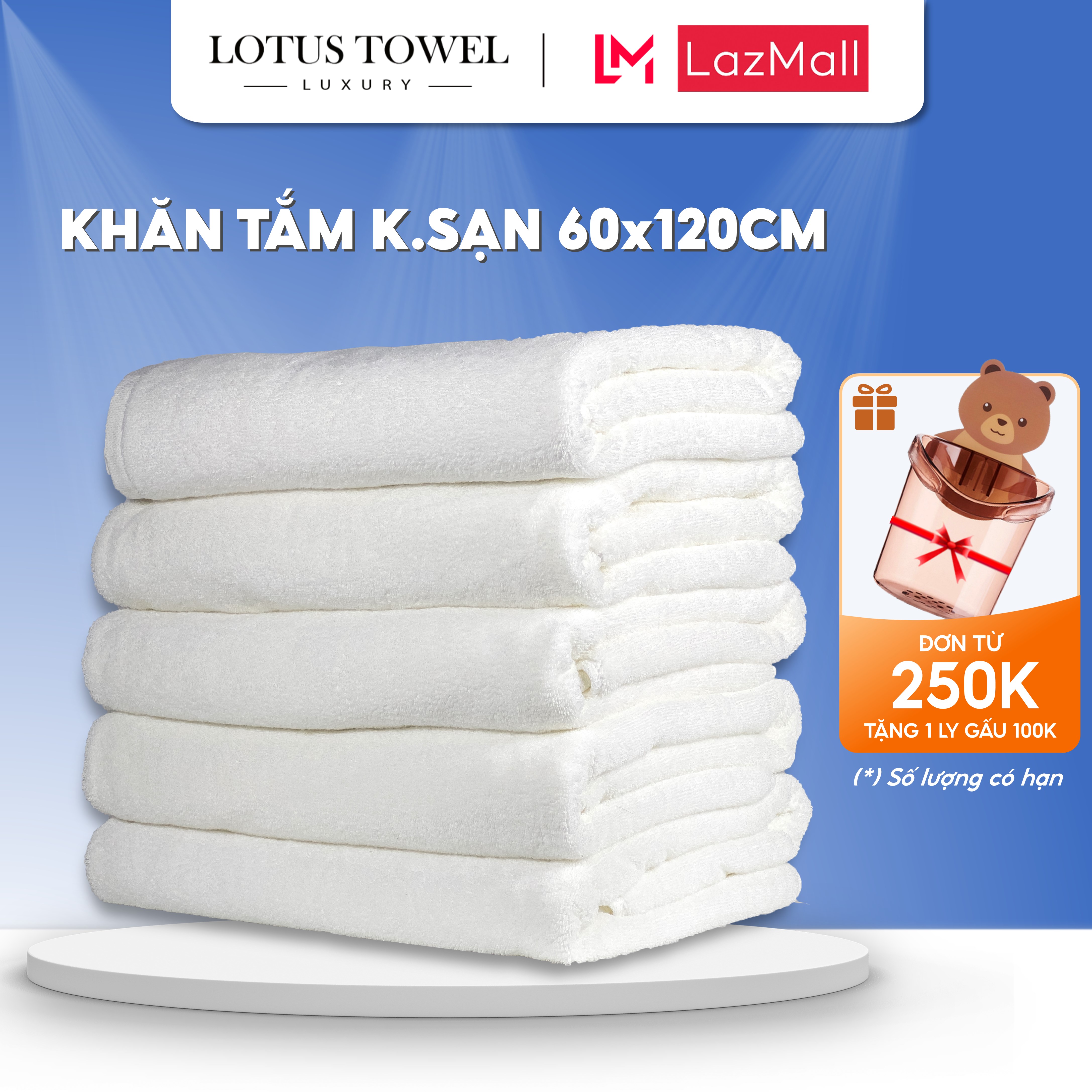 Khăn Tắm Khách Sạn 60x120cm LOTUS TOWEL 100% Cotton Cao Cấp Mềm Mịn Thấm Hút Không Ra Màu