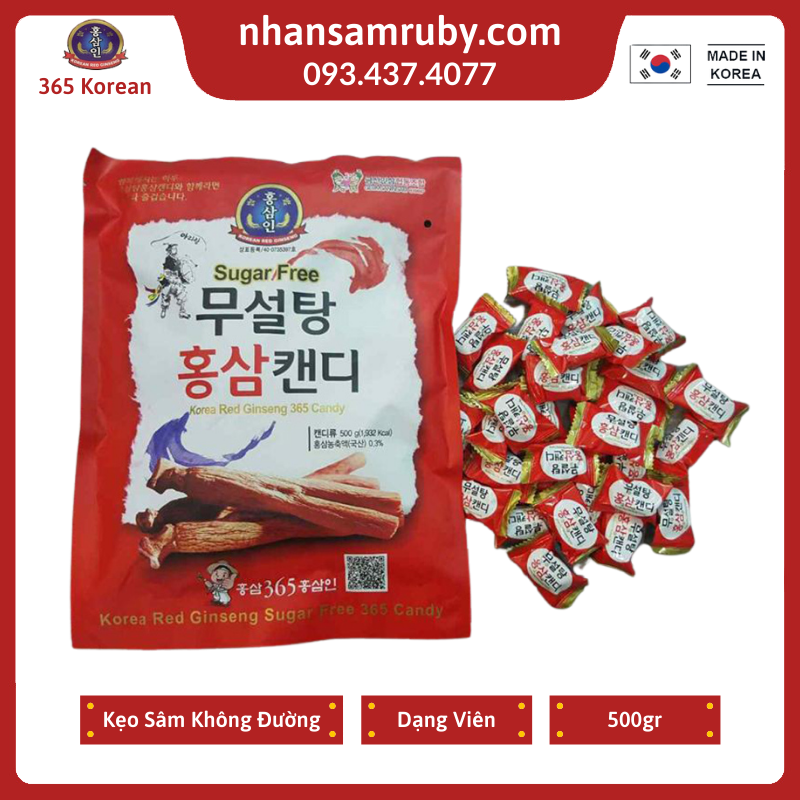 [HCM]Kẹo Hồng Sâm Hàn Quốc 365 không đường 500gr  - Date 2025