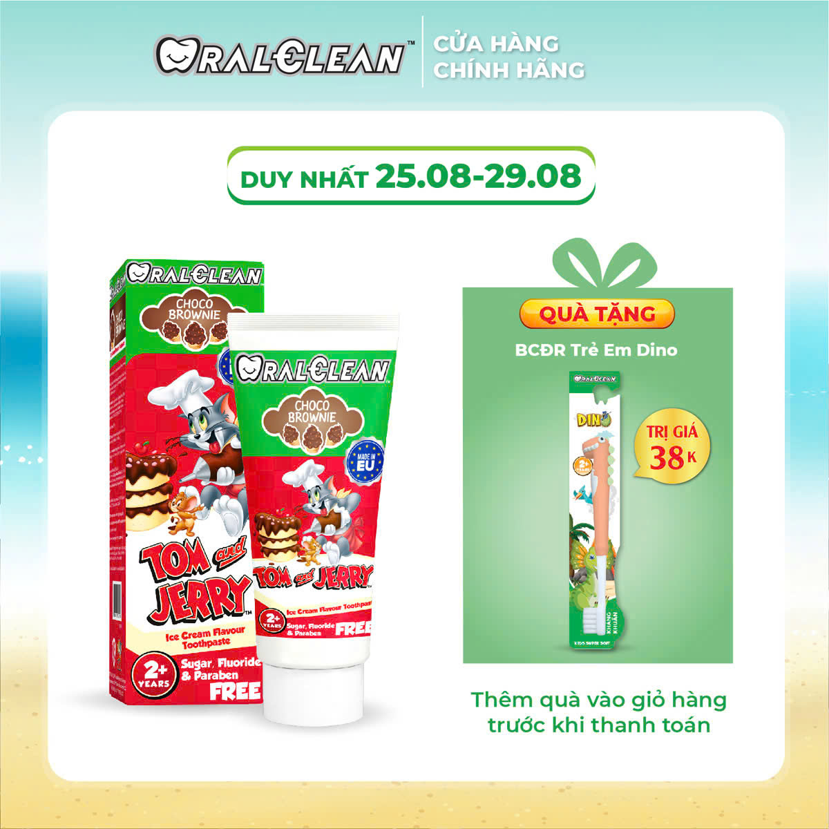 Kem đánh răng trẻ em vị socola OralClean Tom&Jerry Choco Brownie 75ml