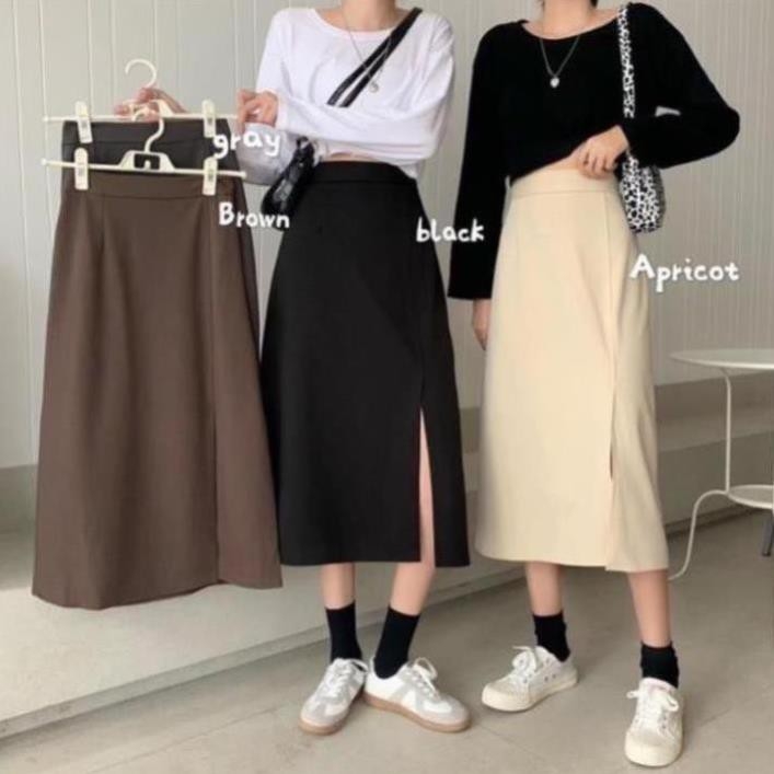 [hàng mới về] chân váy dài ulzzang, chân váy chữ a xẻ cạnh {tặng quà}
