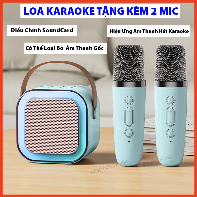 ( TẶNG KÈM 2 MIC HÁT  ) Loa Bluetooth K12 Kèm 2 Micro Không Dây Hát Karaoke Tại Nhà, Âm Thanh Hay Bass Cực Chuẩn , Hỗ trợ điều chính Giọng hát cực hay