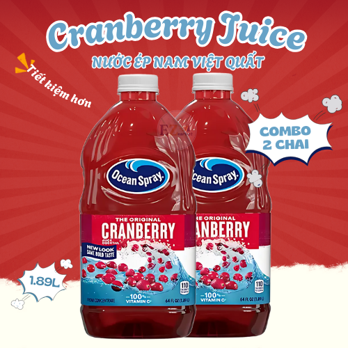 (combo 2 chai) Nước ép Nam việt quất Cranberry Juice 1.89L - Ocean Spray