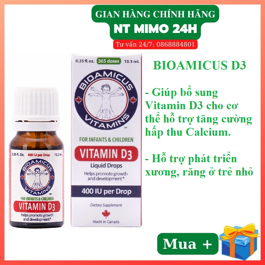 [Free ship + Quà Tặng] Bioamicus Vitamin D3 Bổ Sung Giúp Hấp Thụ Canxi Cho Trẻ Từ Sơ Sinh