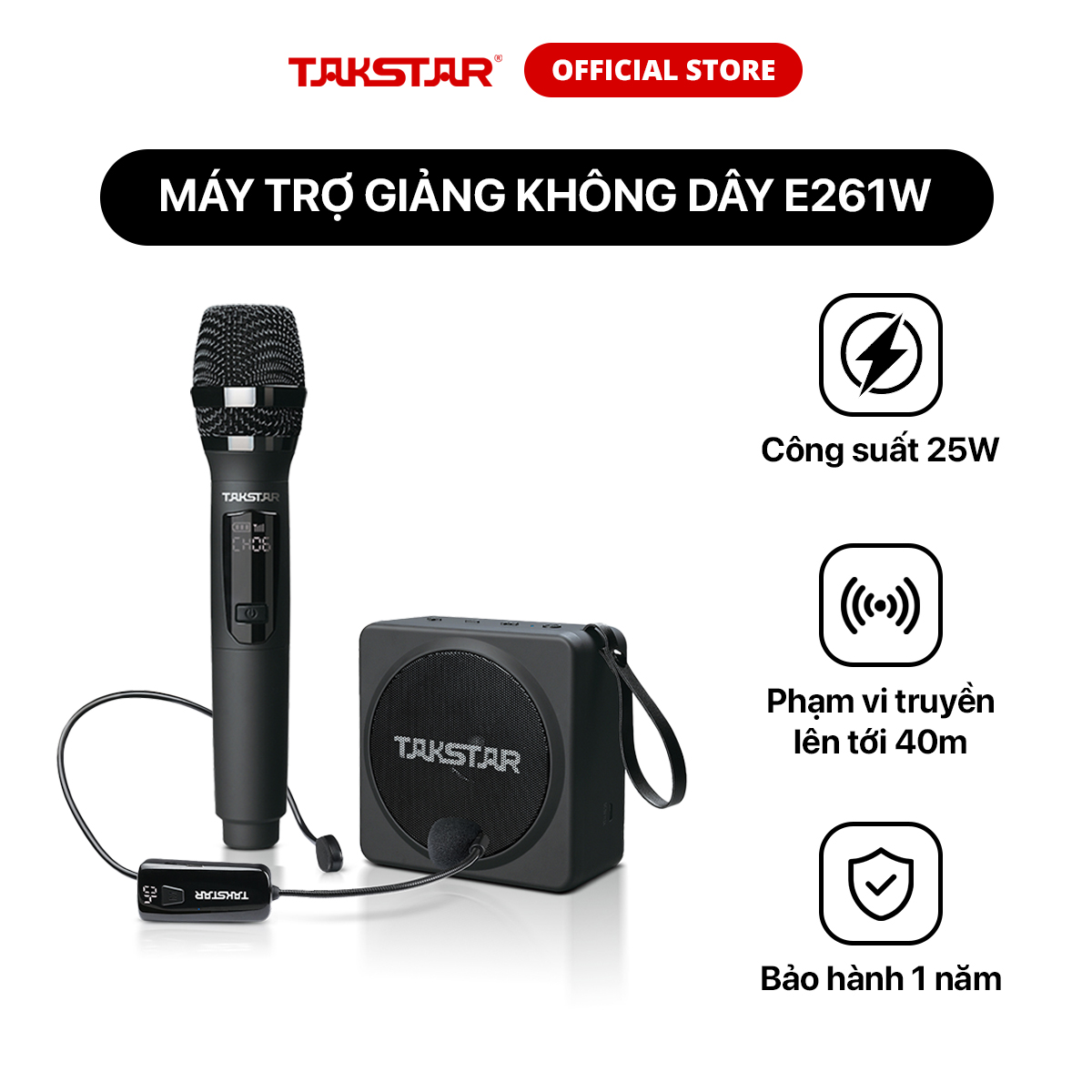  Máy Trợ Giảng Không Dây Takstar E261W Công Suất Lớn 25W Trang Bị Mic Cầm Tay Cài Đầu Chính Hãng Cao Cấp Bảo Hành 1 Năm 