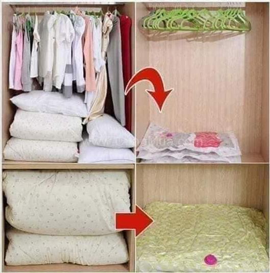 Bộ 8 Túi Hút Chân Không Đựng Quần áo Chăn Màn Tặng Kèm Bơm Cao Cấp tiện lợ