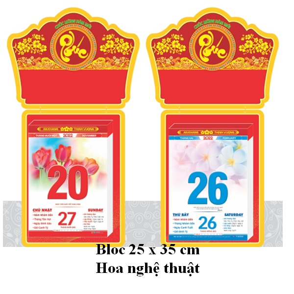 Lịch 2022 – lịch bloc 25 x 35 cm – chủ đề hoa nghệ thuật - lịch trí đức