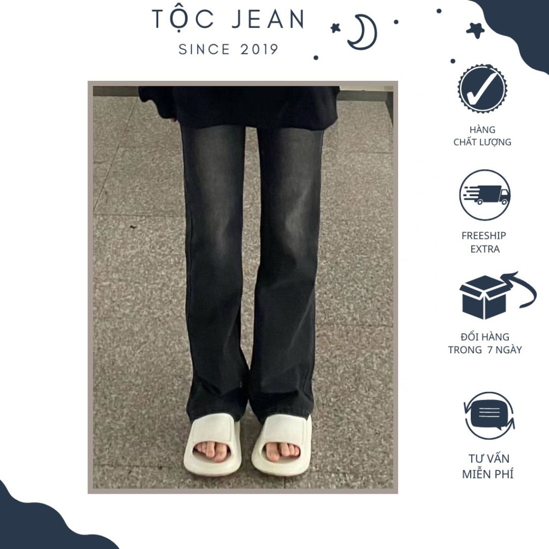 Quần jean ống rộng tocjean màu đen bạc tôn dáng phong cách Hàn Quốc