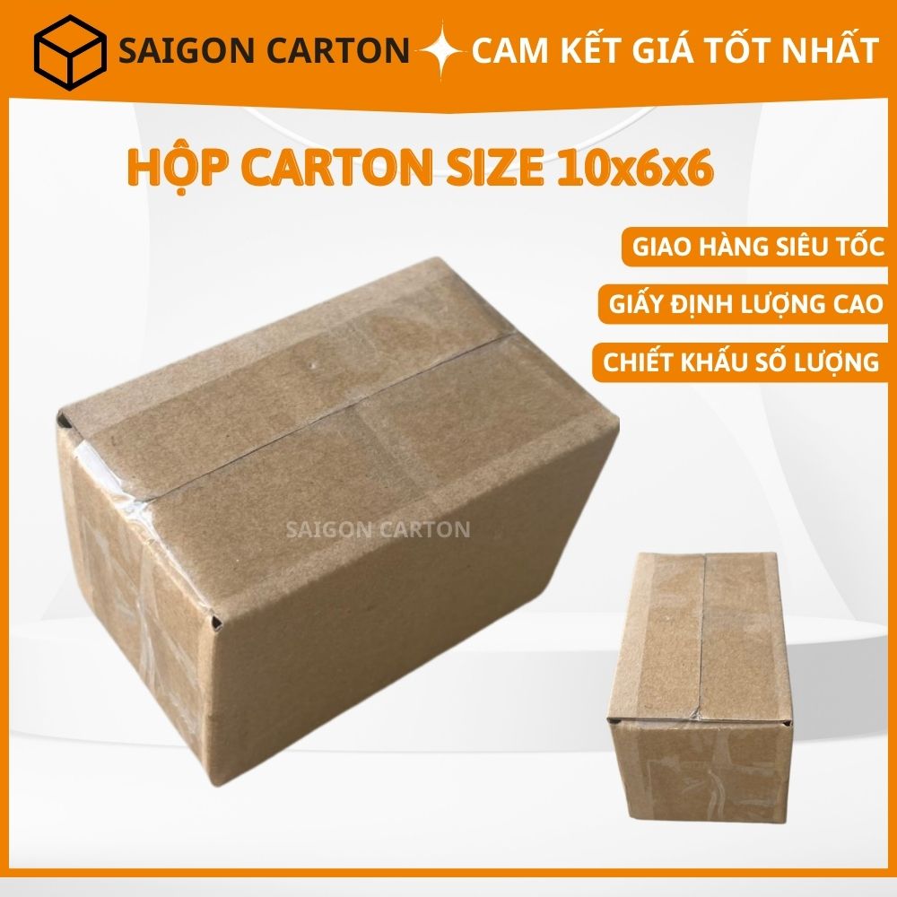 Hộp carton đóng gói hàng online ship COD cho shop online size 10x6x6 cm, sản xuất bởi SÀI GÒN CARTON