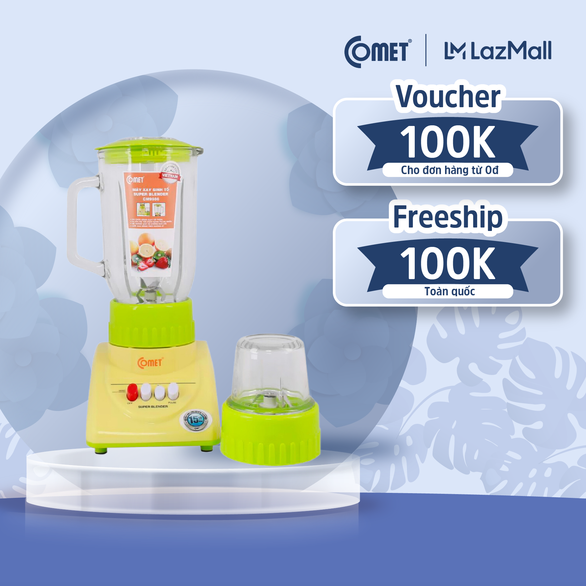 Máy xay sinh tố cối thủy tinh COMET CM9956 - Dung tích 1.25L- Công suất 300W - Bảo hành 12 tháng - Hàng chính hãng