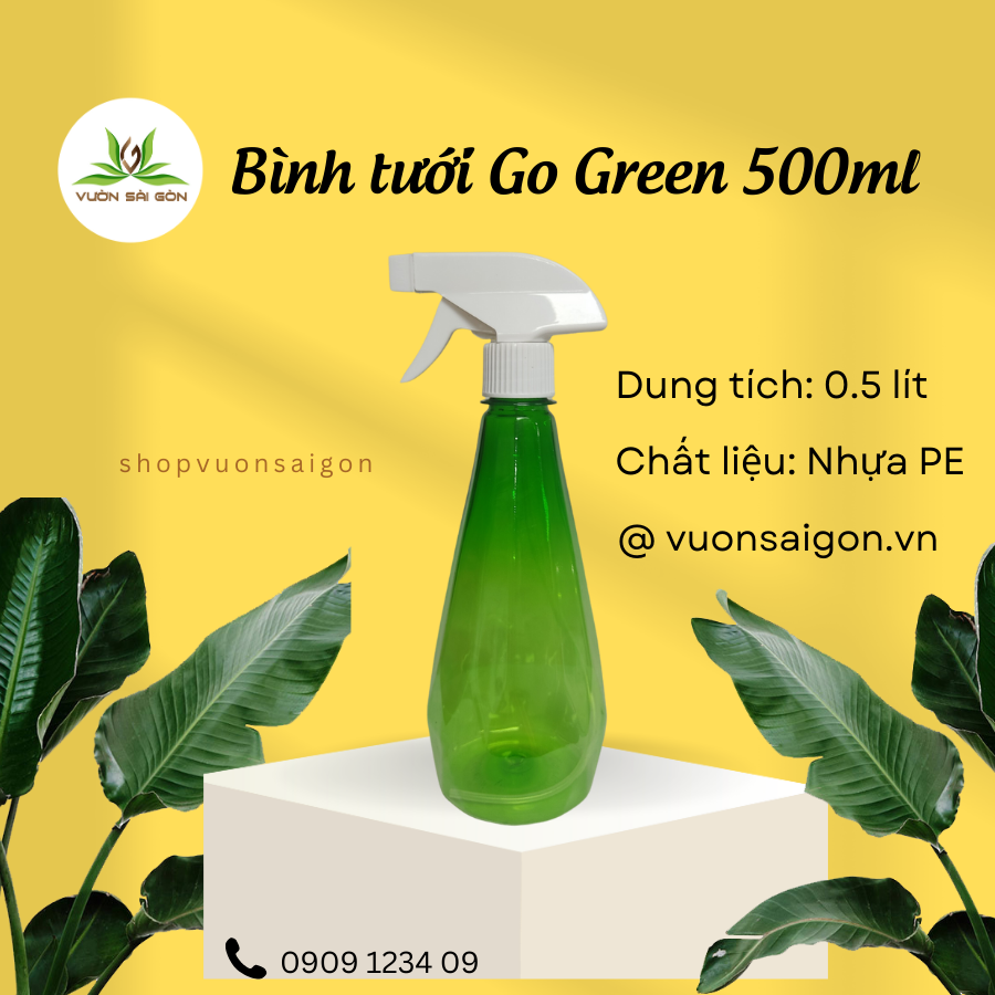 Bình tưới Go Green 0.5 lít, phun xịt mạnh, nhựa nhẹ bền, tưới hoa cảnh, phun làm tóc
