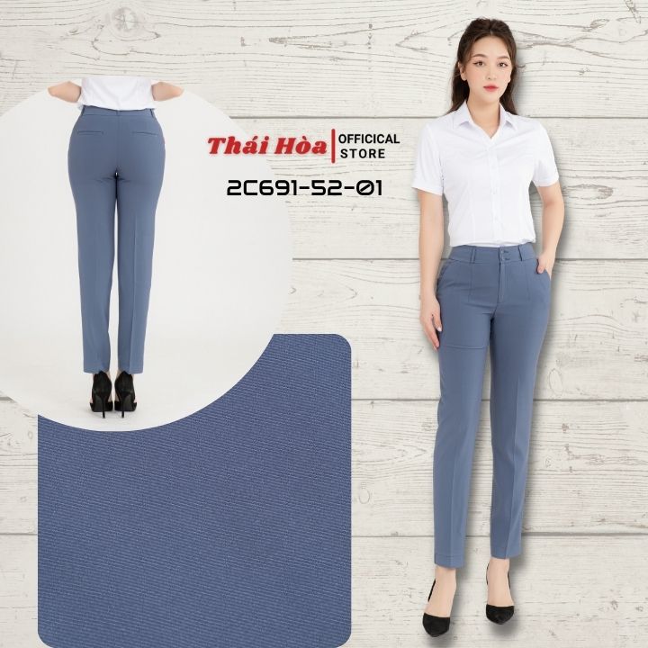 Quần tây nữ Thái Hoà 2C691-51-01, quần âu nữ công sở 9 tấc, màu xanh đá, chất liệu mềm ,trơn