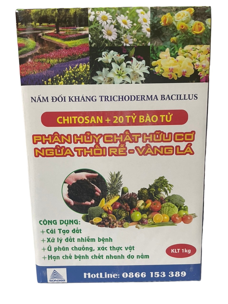 Chế Phẩm Trichoderma Bacillus hộp 1kg : 20 tỷ bào tử, Ủ chất hữu cơ thành phân bó, Ngăn ngừa nấm  trong đất hại cây trồng