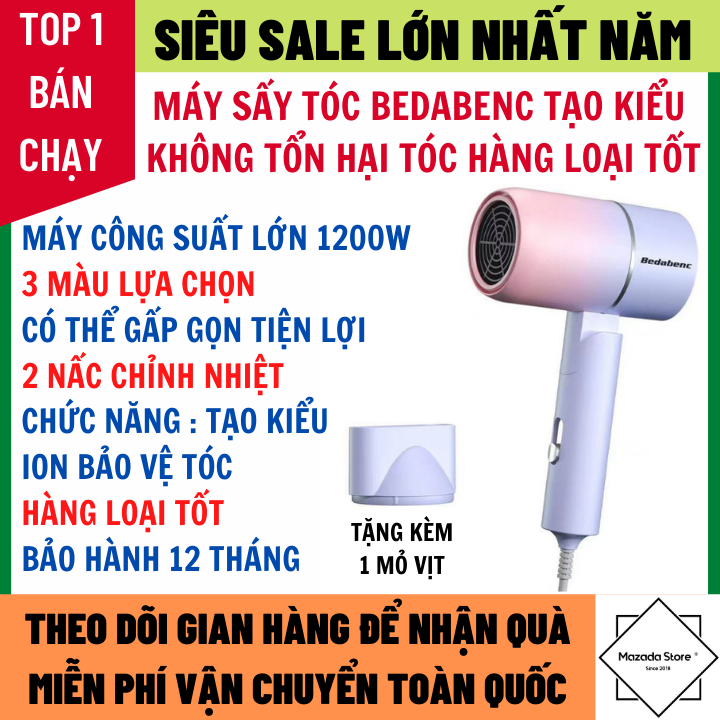 [ Hàng Xịn ] Máy Sấy Tóc Beda Gấp Gọn Bảo Hành 12 Tháng Tặng Kèm 1 Mỏ Vịt Tạo Kiểu, Máy Sấy Tóc Tạo Kiểu, Máy Sấy Tóc Mini Cho Mọi Gia Đình, Máy Sấy Tóc Beda