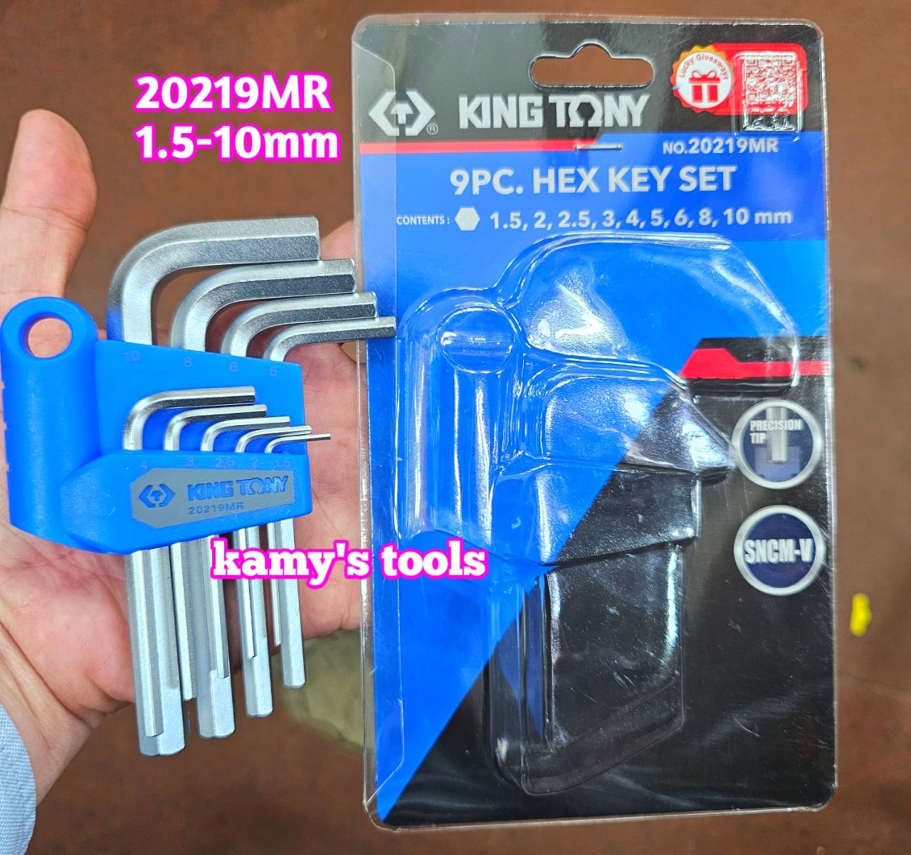 Bộ lục giác ngắn 9 cây kingtony model 20219mr 1.5-10mm