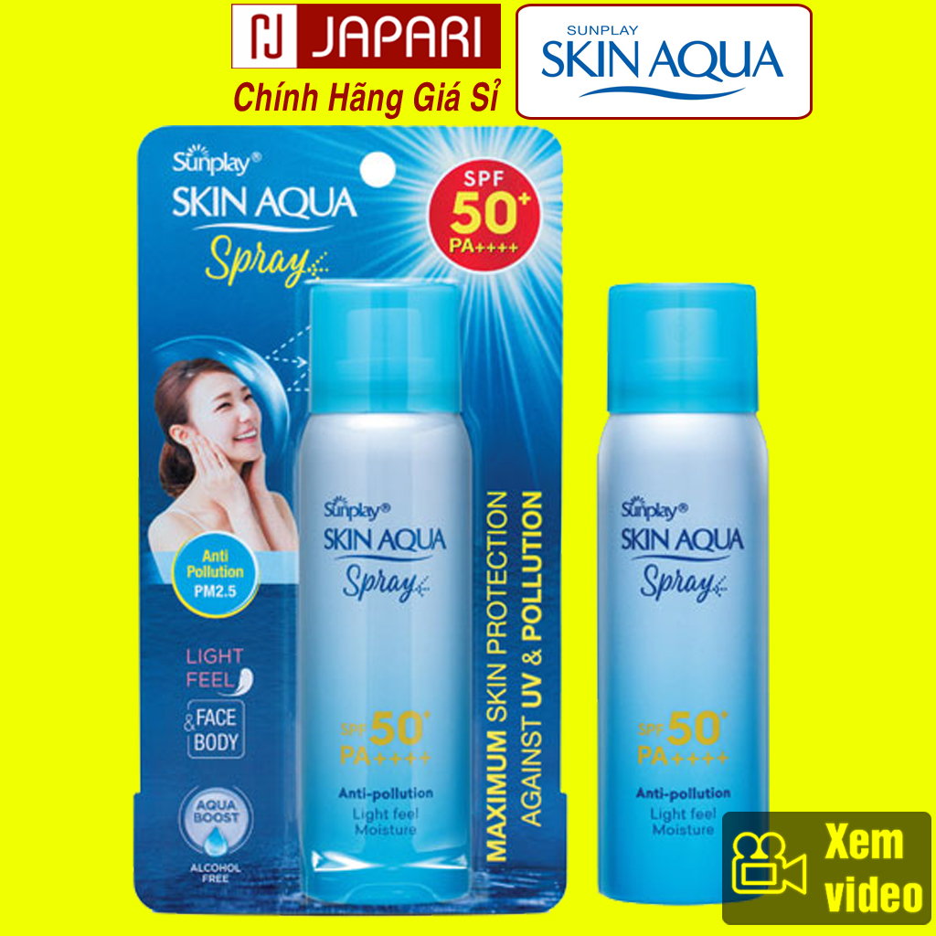 Xịt Chống Nắng SKIN AQUA Cho Da Mặt & Body Toàn Thân CHÍNH HÃNG - Kem Chống Nắng Sunplay Skin Aqua SPF50+ PA++++ Cho Da Mặt và Toàn Thân - Kcn Skin Aqua Không Cồn Kháng Nước Cho Da Dầu Mụn, Da Khô, Da Thường- Mỹ Phẩm Giá Sỉ JAPARI