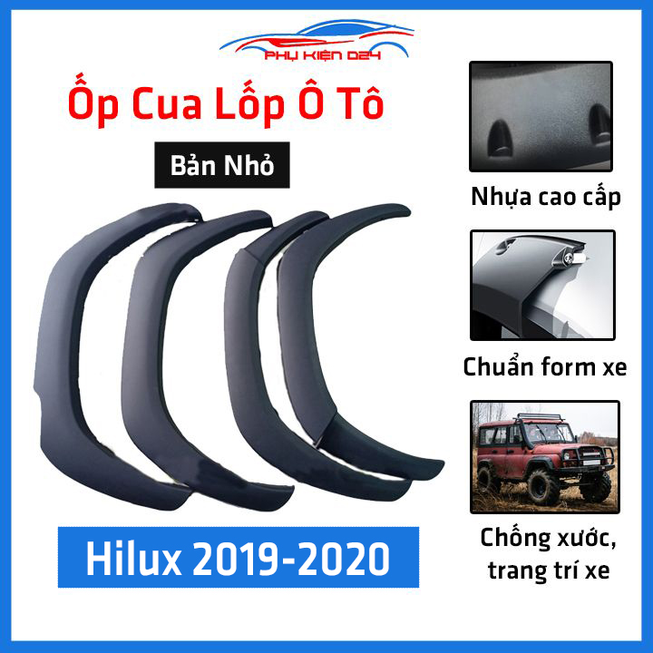 Bộ ốp cua lốp ô tô Hilux 2019-2020 Bản Nhỏ, độ viền cua lốp bánh xe bảo vệ, trang trí xe hơi